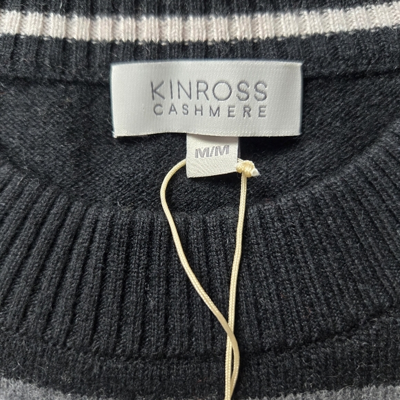 Kinross Cashmere Medium 2-Ply Cashmere Bold Stripe Crew Sweater Black Multi - Picture 9 of 13